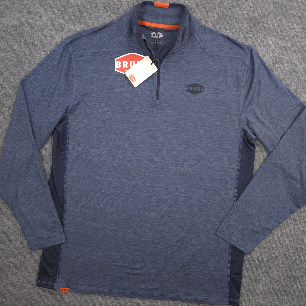 Brunt The McKenna 1/4 Zip Tech Shirt Mens Large Blue Performance Long Sleeve NEW